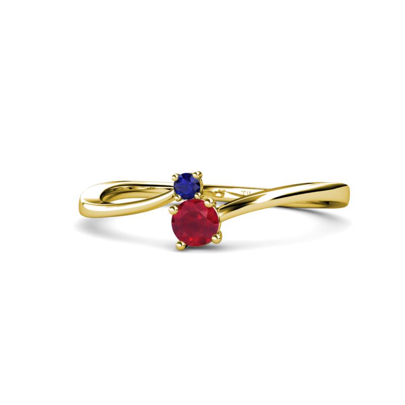 Lucie 4.10 mm Bold Round Blue Sapphire and Ruby 2 Stone Promise Ring 