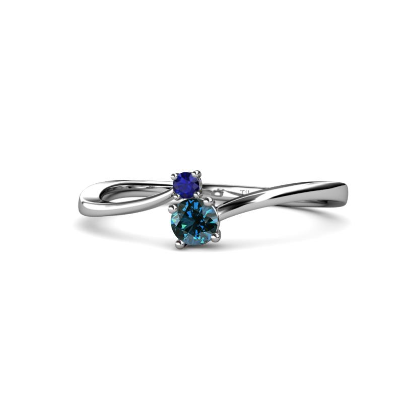 Lucie 4.10 mm Bold Round Blue Sapphire and Blue Diamond 2 Stone Promise Ring 