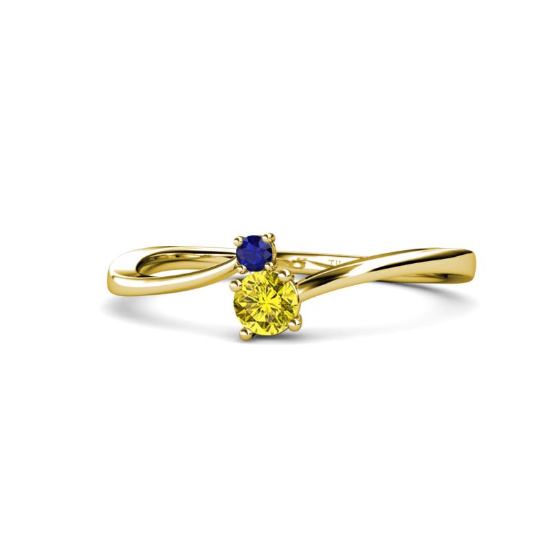 Lucie 4.10 mm Bold Round Blue Sapphire and Yellow Diamond 2 Stone Promise Ring 