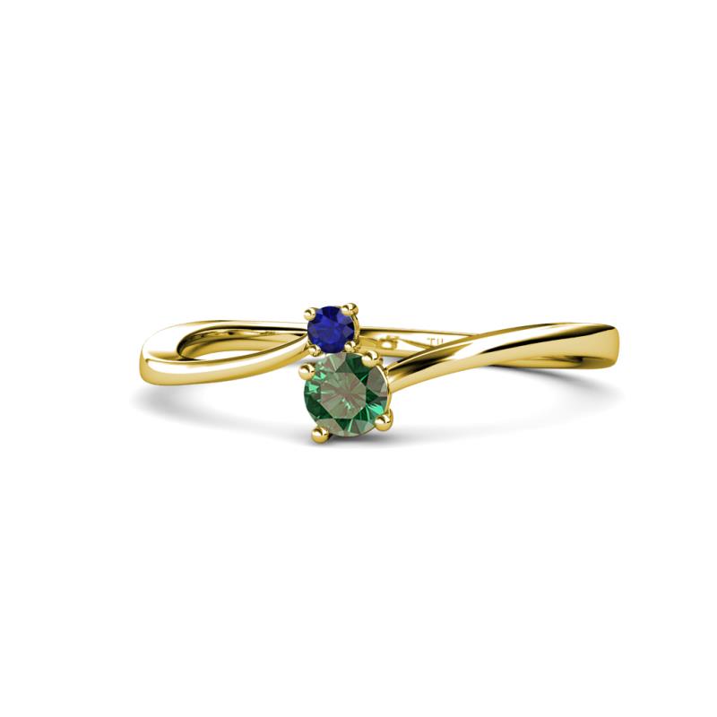 Lucie 4.10 mm Bold Round Blue Sapphire and Lab Created Alexandrite 2 Stone Promise Ring 
