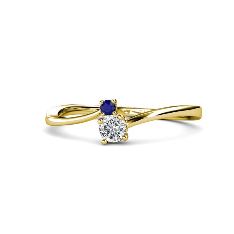 Lucie 4.10 mm Bold Round Blue Sapphire and Lab Grown Diamond 2 Stone Promise Ring 