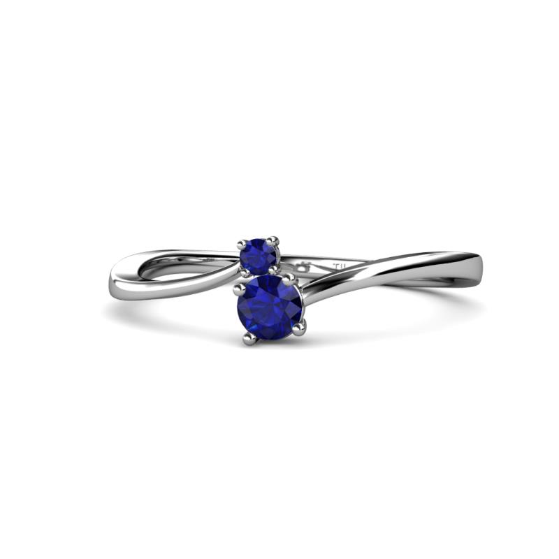 Lucie 4.10 mm Bold Round Blue Sapphire 2 Stone Promise Ring 