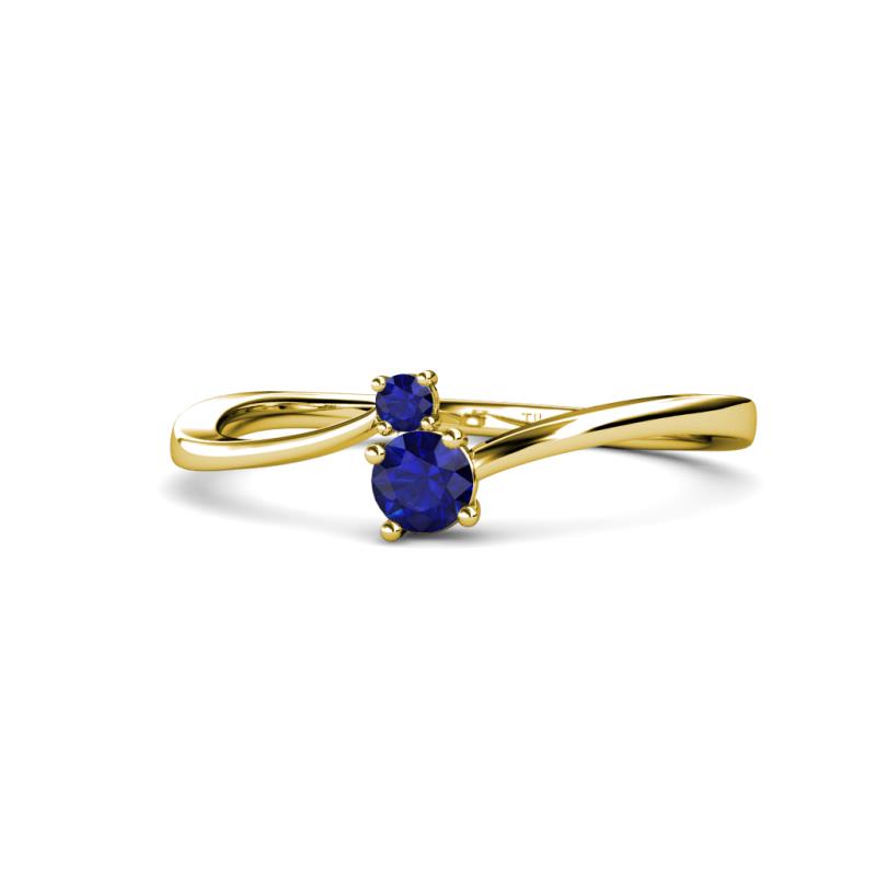Lucie 4.10 mm Bold Round Blue Sapphire 2 Stone Promise Ring 