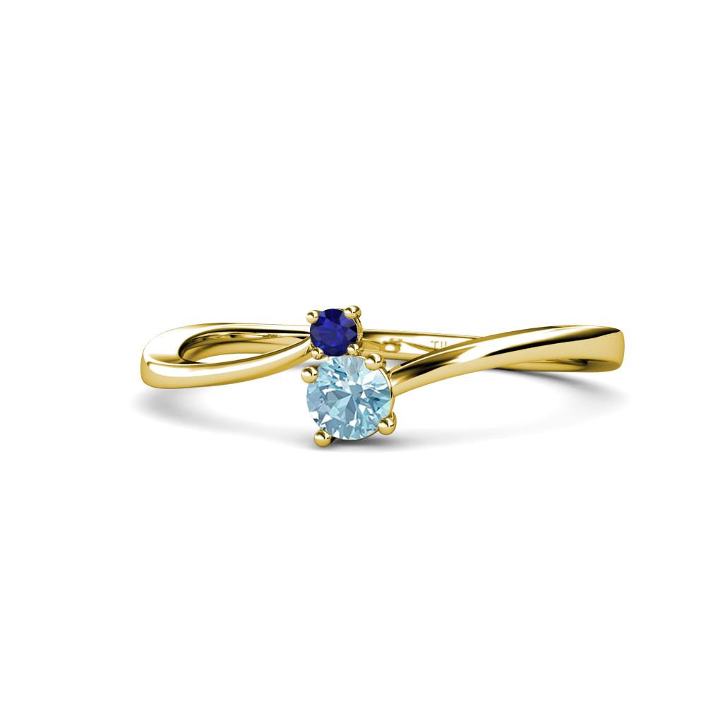 Lucie 4.10 mm Bold Round Blue Sapphire and Aquamarine 2 Stone Promise Ring 