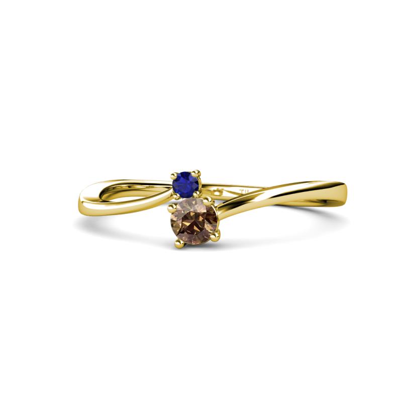 Lucie 4.10 mm Bold Round Blue Sapphire and Smoky Quartz 2 Stone Promise Ring 