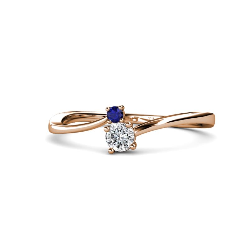 Lucie 4.10 mm Bold Round Blue Sapphire and Lab Grown Diamond 2 Stone Promise Ring 