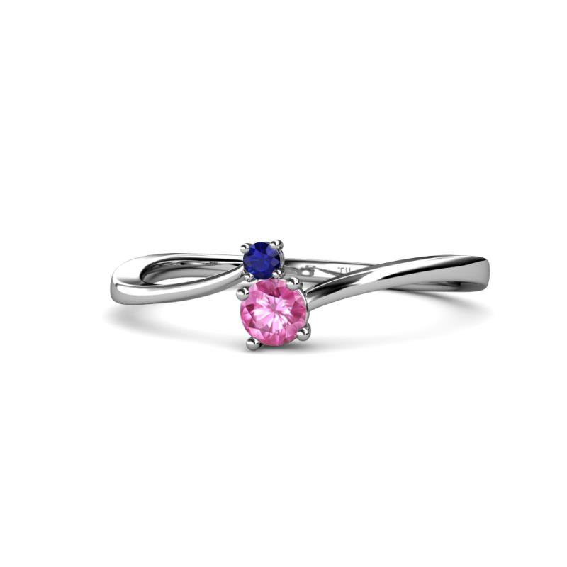 Lucie 4.10 mm Bold Round Blue and Pink Sapphire 2 Stone Promise Ring 