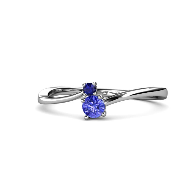 Lucie 4.10 mm Bold Round Blue Sapphire and Tanzanite 2 Stone Promise Ring 