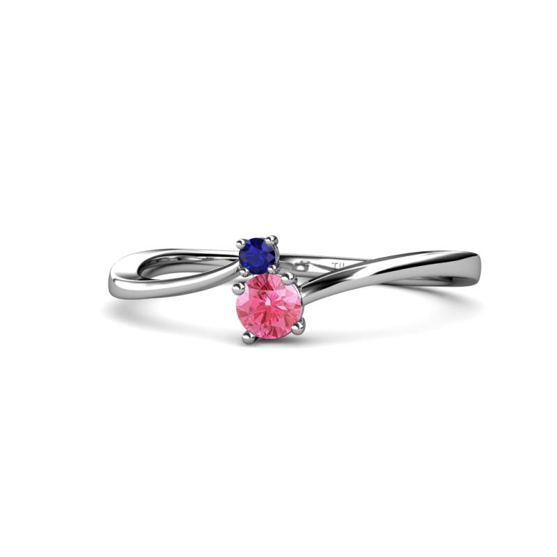 Lucie 4.10 mm Bold Round Blue Sapphire and Pink Tourmaline 2 Stone Promise Ring 