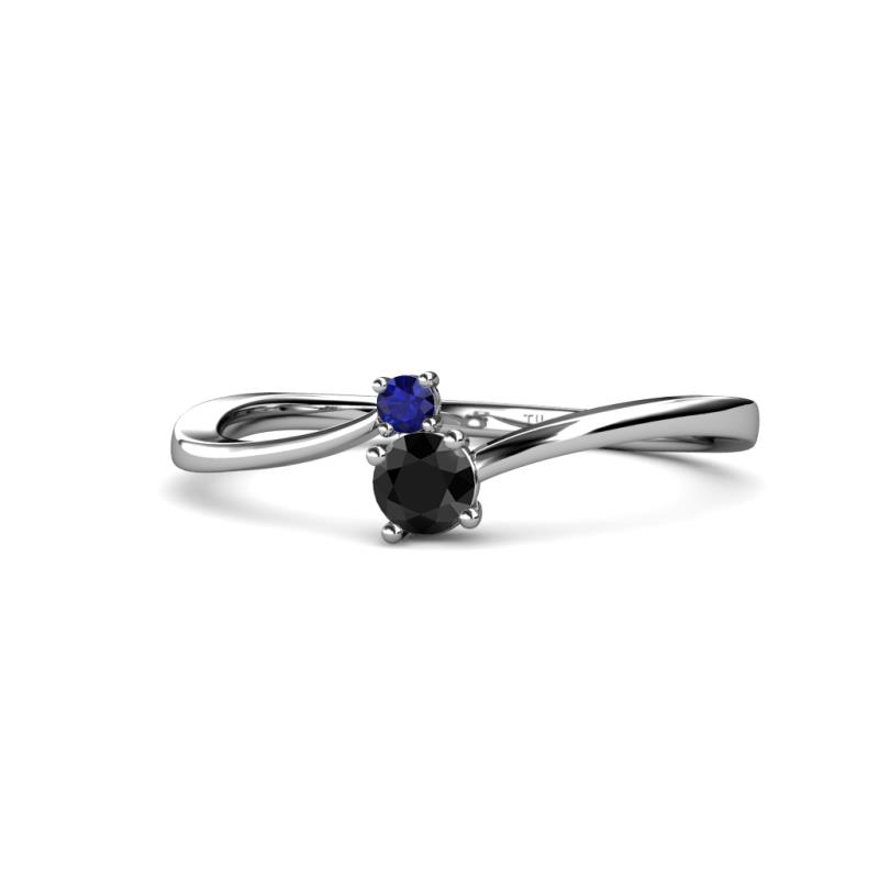 Lucie 4.10 mm Bold Round Blue Sapphire and Black Diamond 2 Stone Promise Ring 