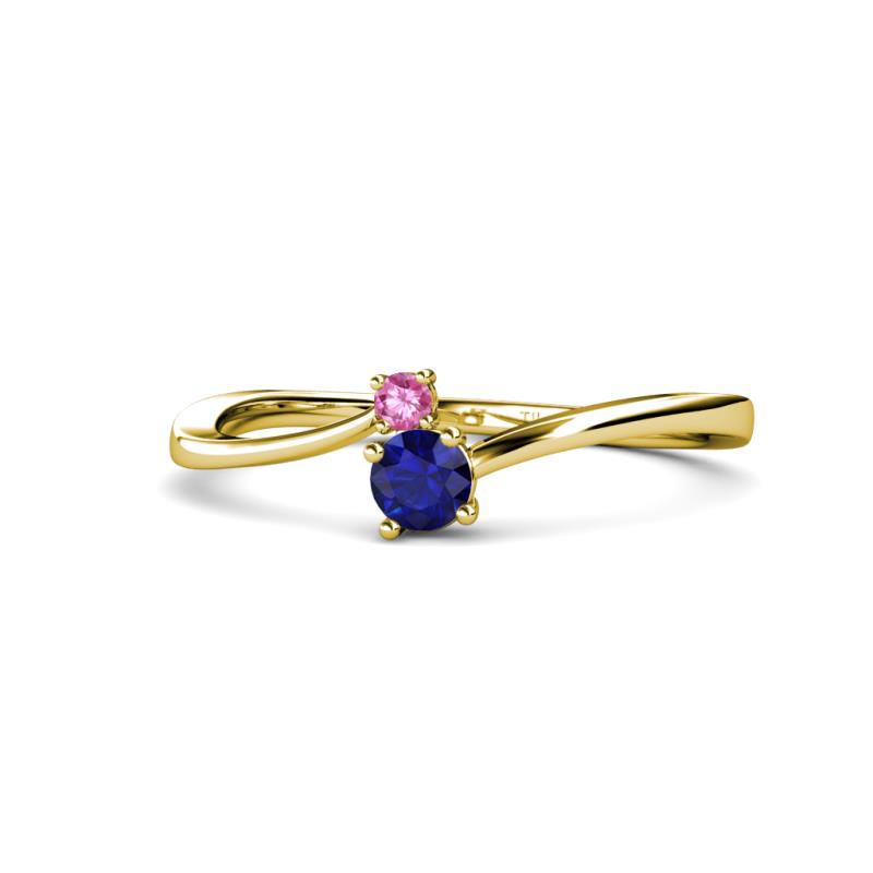 Lucie 4.10 mm Bold Round Pink and Blue Sapphire 2 Stone Promise Ring 