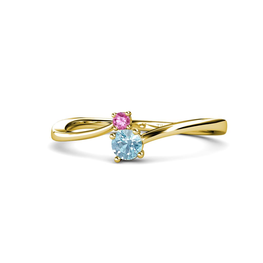 Lucie 4.10 mm Bold Round Pink Sapphire and Aquamarine 2 Stone Promise Ring 