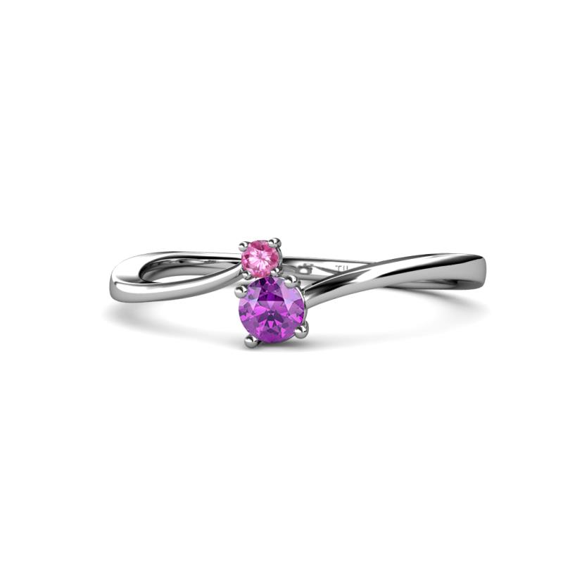 Lucie 4.10 mm Bold Round Pink Sapphire and Amethyst 2 Stone Promise Ring 