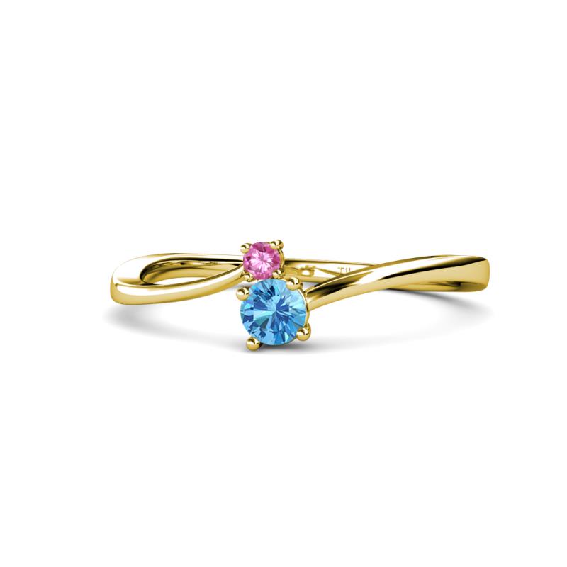 Lucie 4.10 mm Bold Round Pink Sapphire and Blue Topaz 2 Stone Promise Ring 