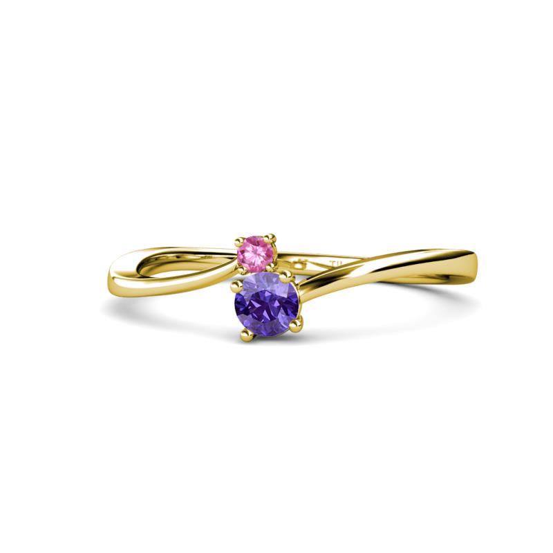 Lucie 4.10 mm Bold Round Pink Sapphire and Iolite 2 Stone Promise Ring 