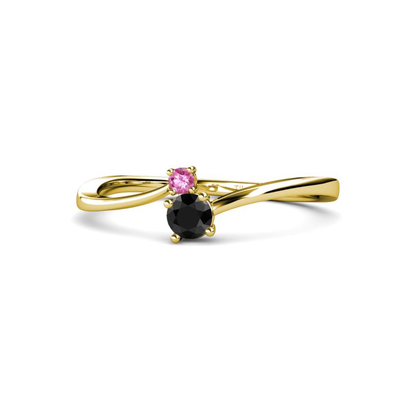 Lucie 4.10 mm Bold Round Pink Sapphire and Black Diamond 2 Stone Promise Ring 