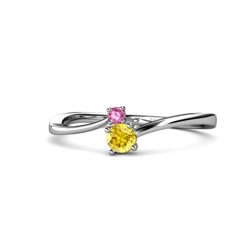 Lucie 4.10 mm Bold Round Pink and Yellow Sapphire 2 Stone Promise Ring 