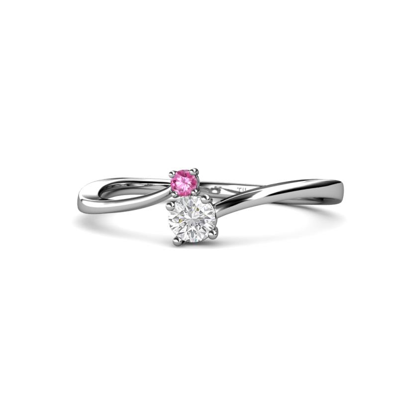 Lucie 4.10 mm Bold Round Pink and White Sapphire 2 Stone Promise Ring 