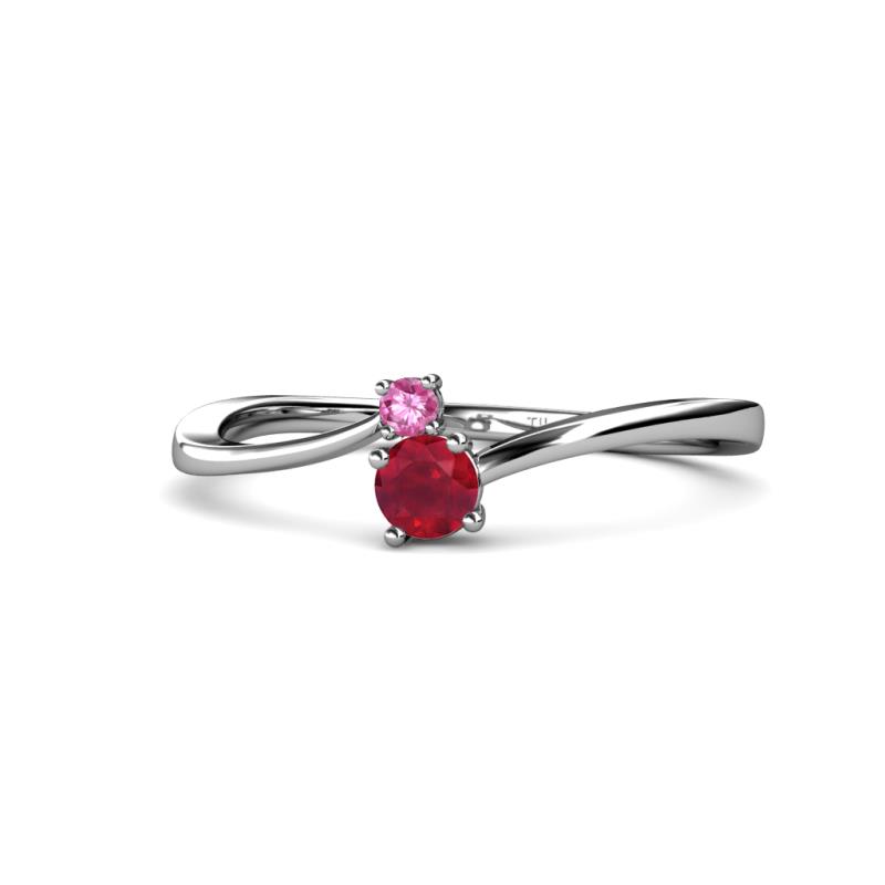 Lucie 4.10 mm Bold Round Pink Sapphire and Ruby 2 Stone Promise Ring 