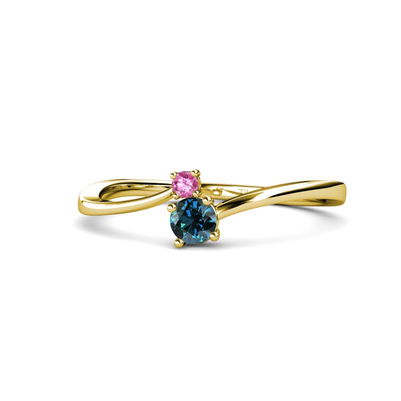 Lucie 4.10 mm Bold Round Pink Sapphire and Blue Diamond 2 Stone Promise Ring 