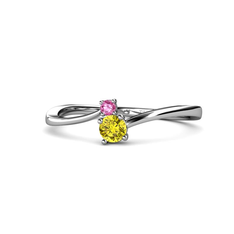 Lucie 4.10 mm Bold Round Pink Sapphire and Yellow Diamond 2 Stone Promise Ring 