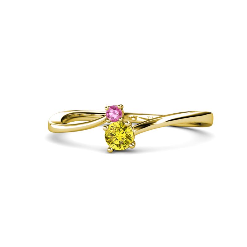 Lucie 4.10 mm Bold Round Pink Sapphire and Yellow Diamond 2 Stone Promise Ring 