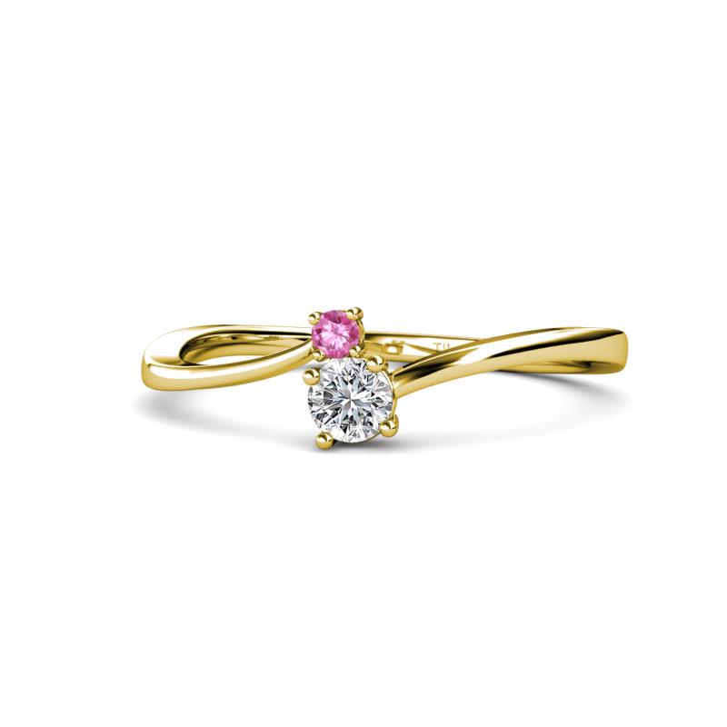 Lucie 4.10 mm Bold Round Pink Sapphire and Lab Grown Diamond 2 Stone Promise Ring 