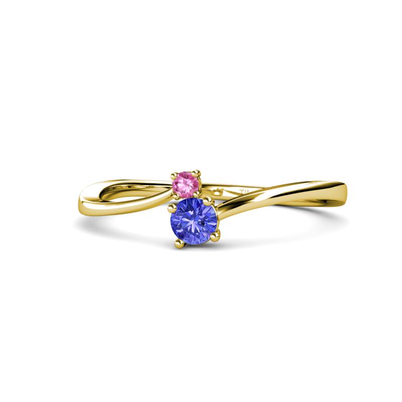 Lucie 4.10 mm Bold Round Pink Sapphire and Tanzanite 2 Stone Promise Ring 