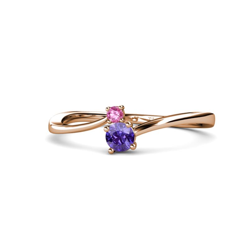 Lucie 4.10 mm Bold Round Pink Sapphire and Iolite 2 Stone Promise Ring 