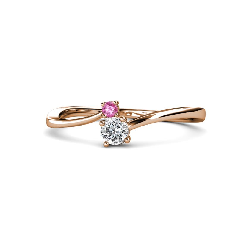 Lucie 4.10 mm Bold Round Pink Sapphire and Lab Grown Diamond 2 Stone Promise Ring 