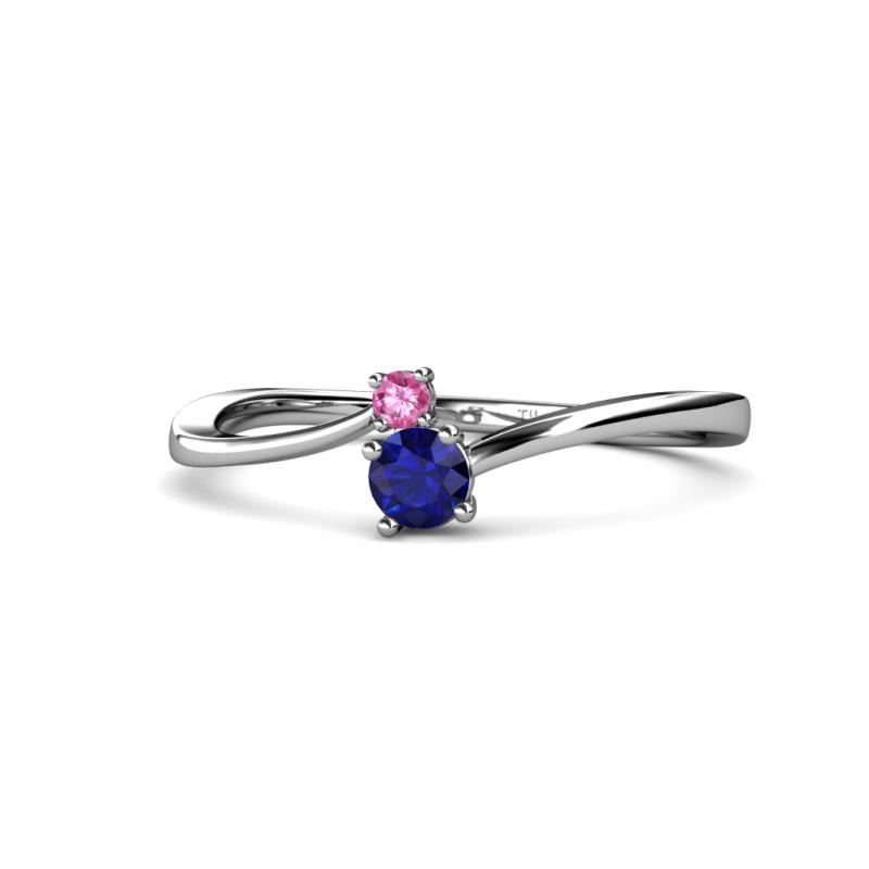 Lucie 4.10 mm Bold Round Pink and Blue Sapphire 2 Stone Promise Ring 