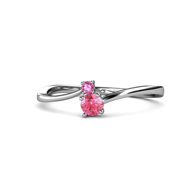 Lucie 4.10 mm Bold Round Pink Sapphire and Pink Tourmaline 2 Stone Promise Ring 