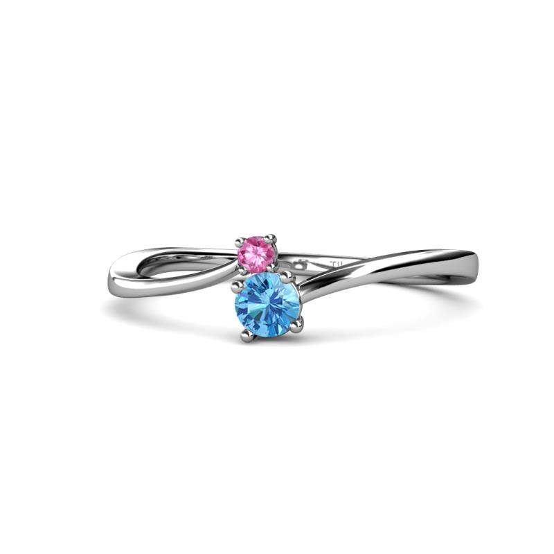 Lucie 4.10 mm Bold Round Pink Sapphire and Blue Topaz 2 Stone Promise Ring 