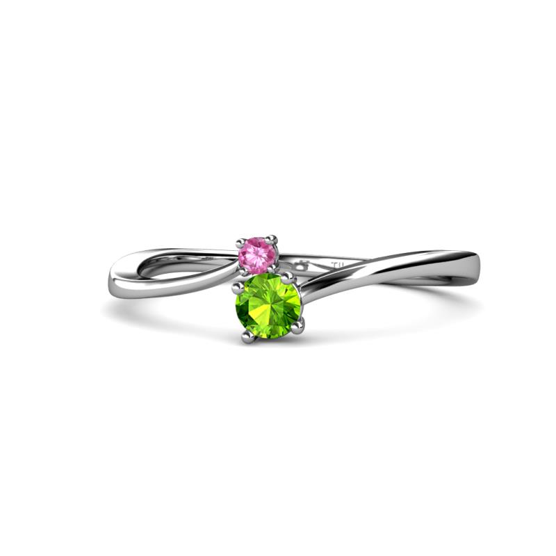 Lucie 4.10 mm Bold Round Pink Sapphire and Peridot 2 Stone Promise Ring 