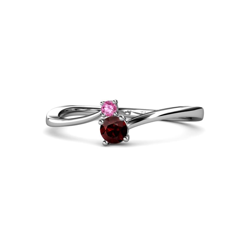 Lucie 4.10 mm Bold Round Pink Sapphire and Red Garnet 2 Stone Promise Ring 