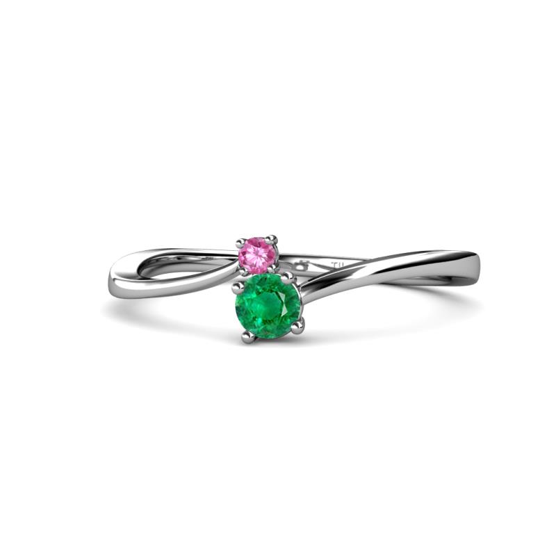 Lucie 4.10 mm Bold Round Pink Sapphire and Emerald 2 Stone Promise Ring 