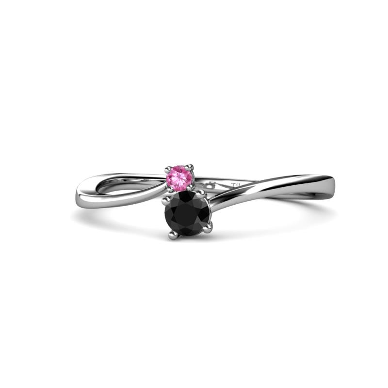 Lucie 4.10 mm Bold Round Pink Sapphire and Black Diamond 2 Stone Promise Ring 