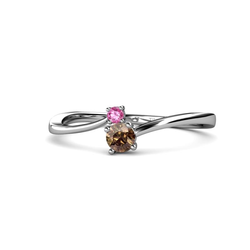 Lucie 4.10 mm Bold Round Pink Sapphire and Smoky Quartz 2 Stone Promise Ring 