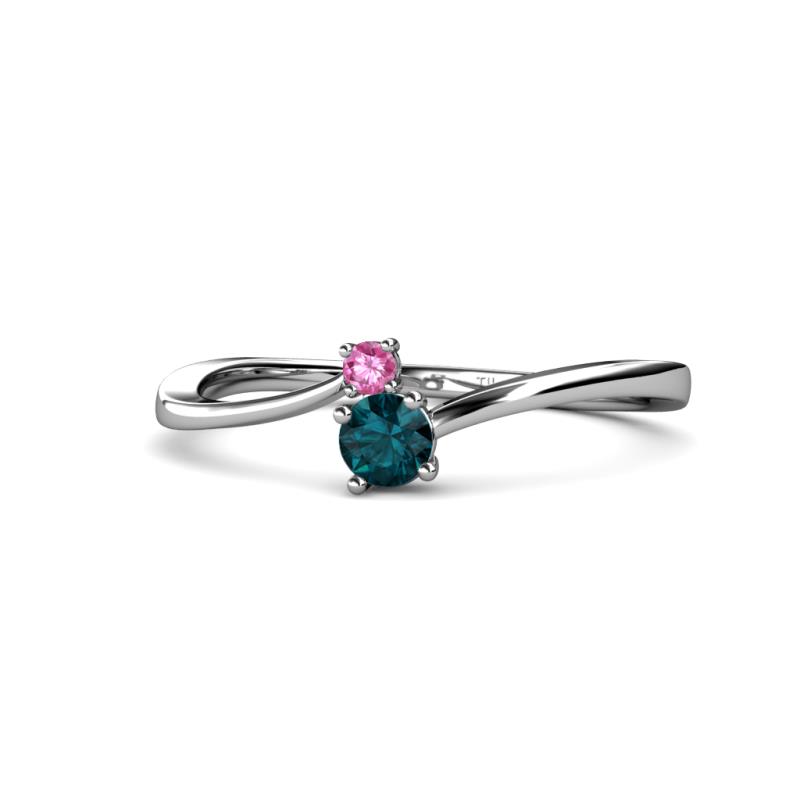 Lucie 4.10 mm Bold Round Pink Sapphire and London Blue Topaz 2 Stone Promise Ring 