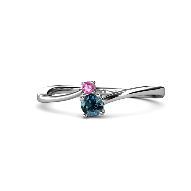 Lucie 4.10 mm Bold Round Pink Sapphire and Blue Diamond 2 Stone Promise Ring 