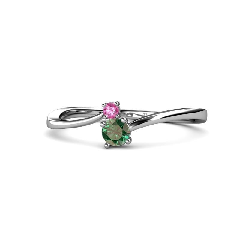 Lucie 4.10 mm Bold Round Pink Sapphire and Lab Created Alexandrite 2 Stone Promise Ring 