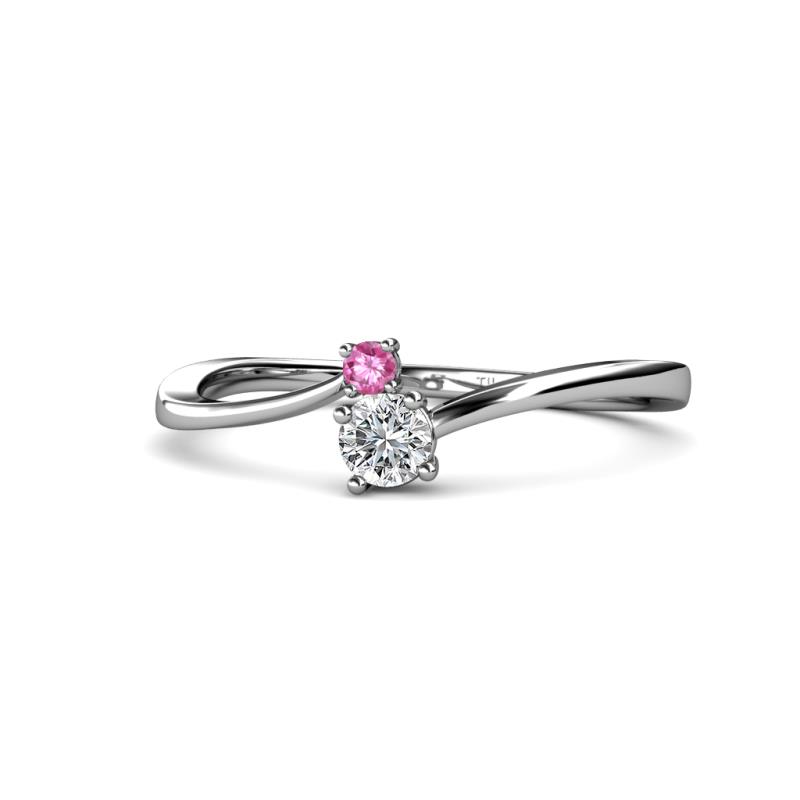Lucie 4.10 mm Bold Round Pink Sapphire and Diamond 2 Stone Promise Ring 