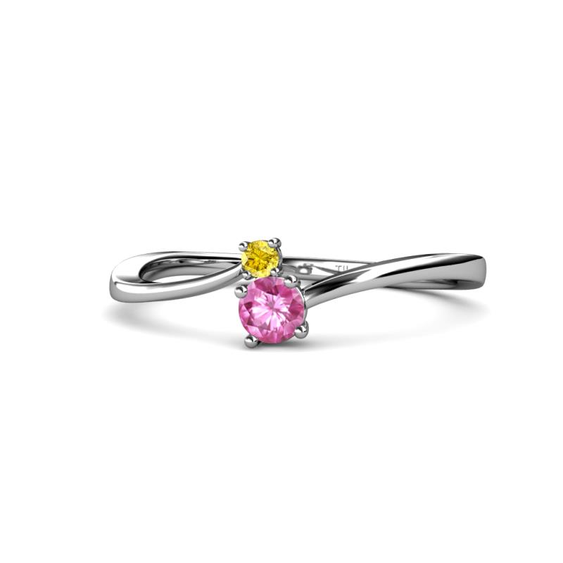 Lucie 4.10 mm Bold Round Yellow and Pink Sapphire 2 Stone Promise Ring 