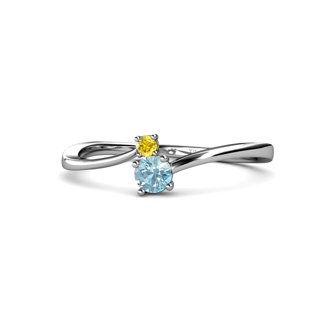 Lucie 4.10 mm Bold Round Yellow Sapphire and Aquamarine 2 Stone Promise Ring 