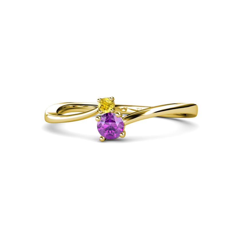 Lucie 4.10 mm Bold Round Yellow Sapphire and Amethyst 2 Stone Promise Ring 