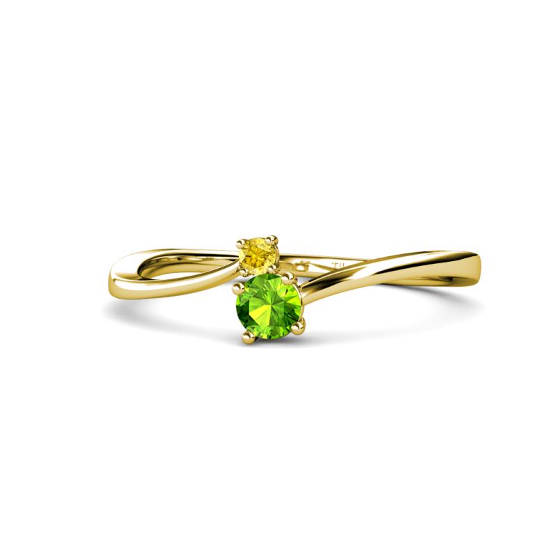 Lucie 4.10 mm Bold Round Yellow Sapphire and Peridot 2 Stone Promise Ring 
