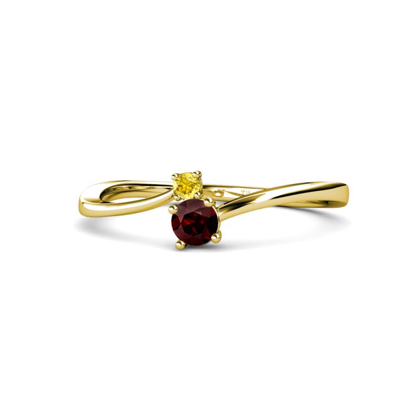 Lucie 4.10 mm Bold Round Yellow Sapphire and Red Garnet 2 Stone Promise Ring 