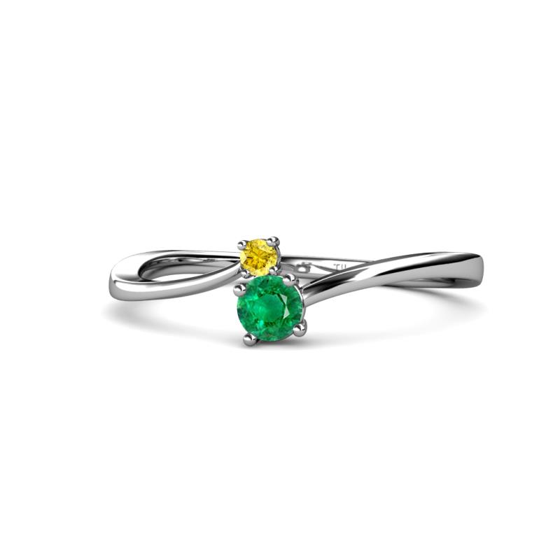 Lucie 4.10 mm Bold Round Yellow Sapphire and Emerald 2 Stone Promise Ring 