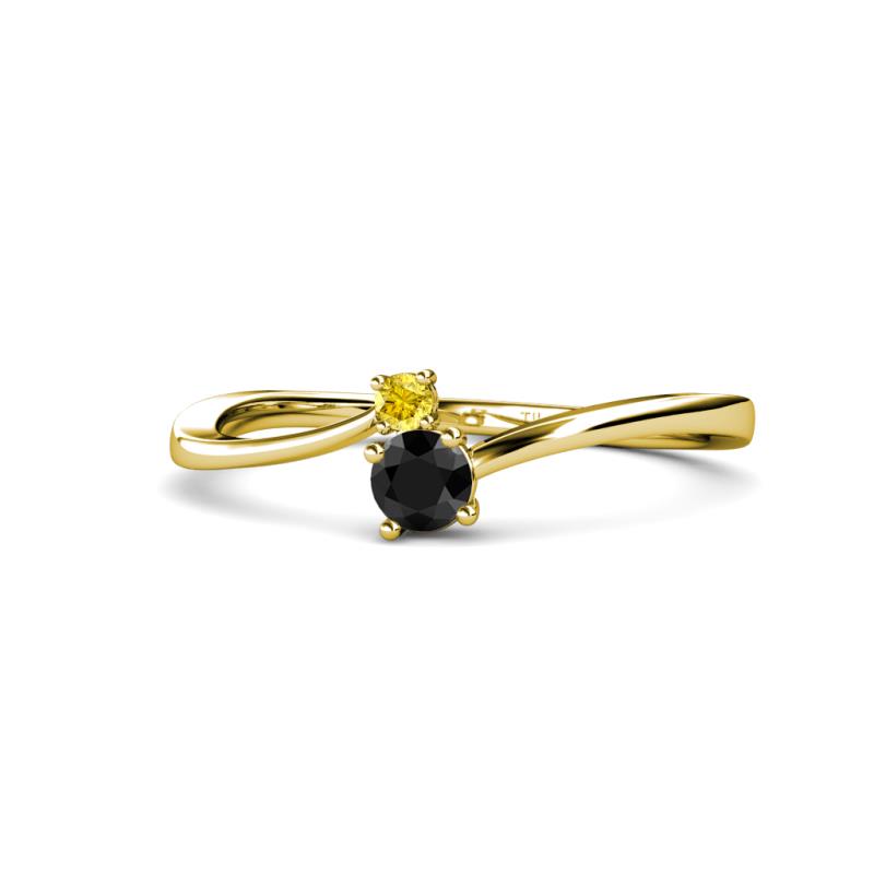 Lucie 4.10 mm Bold Round Yellow Sapphire and Black Diamond 2 Stone Promise Ring 