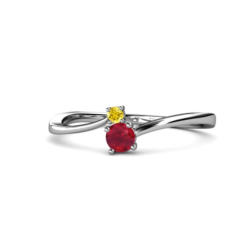Lucie 4.10 mm Bold Round Yellow Sapphire and Ruby 2 Stone Promise Ring 